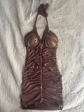 Brown and Gold Body-con Dress